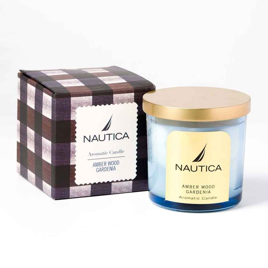 Nautica Premium Fragrance Jar Candle 1pc Amber Wood Gardenia Blue