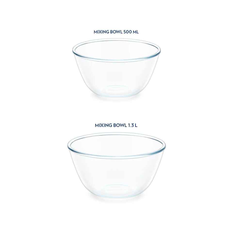 Borosil Mixing Bowl Set (500 ml + 1.3 L)| Borosilicate Glass | Microwave & Dishwasher Safe