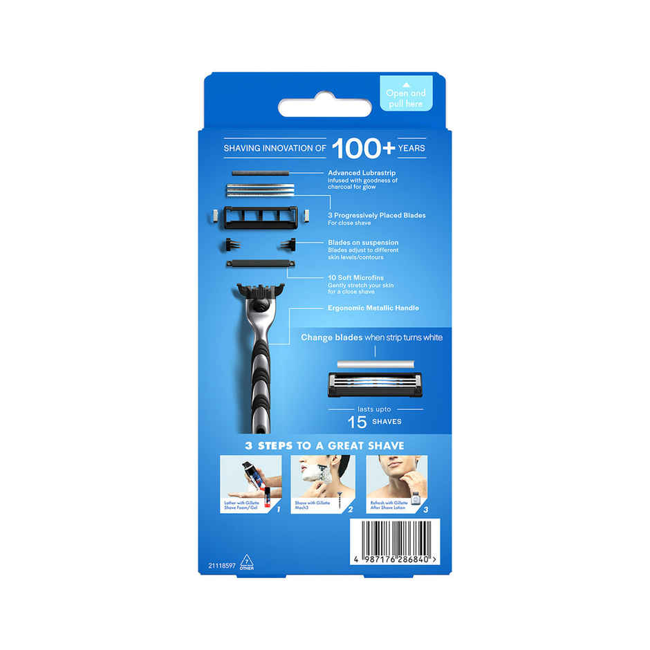 Gillette Mach3 Charcoal Shaving Razor with New Enhanced Lubrastrip with Touch of Charcoal