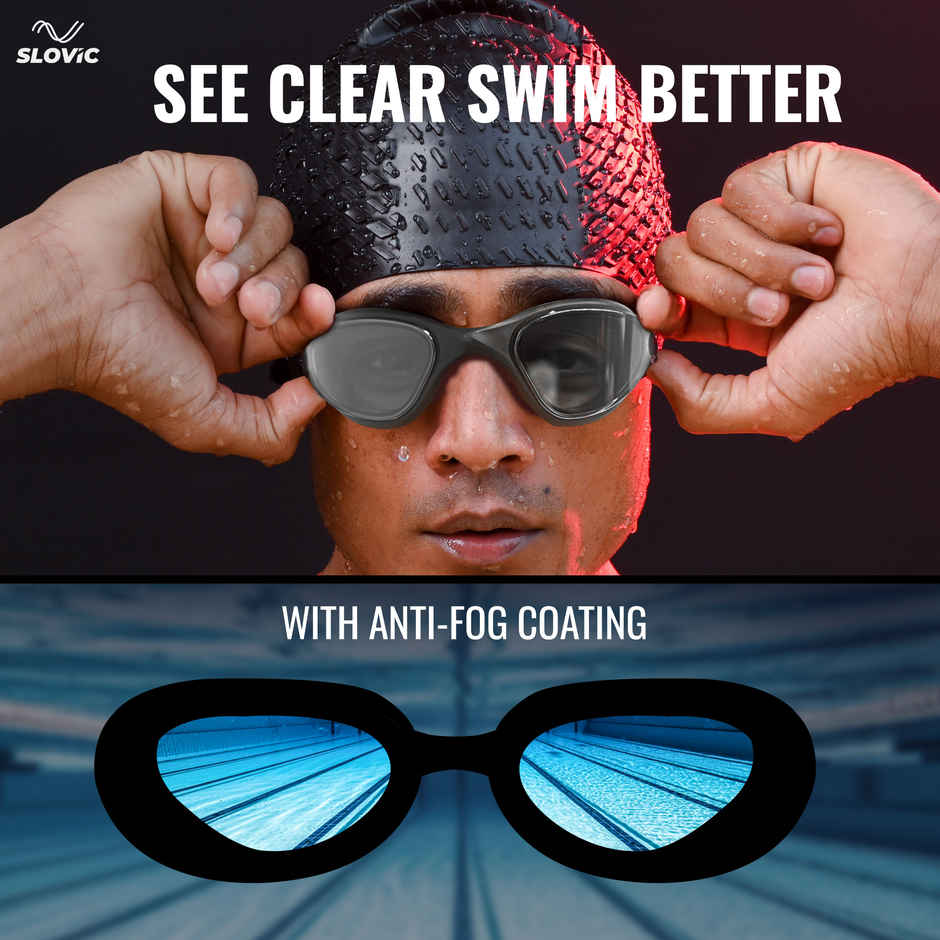 Slovic Swimming Goggles for Adults UV Protection & Anti-Fog Anti-Fog Lens - Leak-Proof Frame - Black