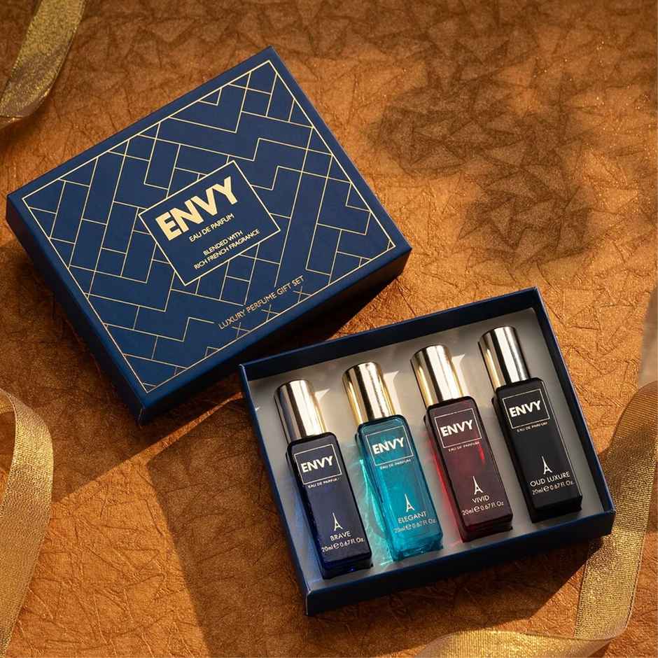 Envy Blue Luxury Perfume Gift Set | 20 ml X 4 Eau De Parfum - 80 ml For Men