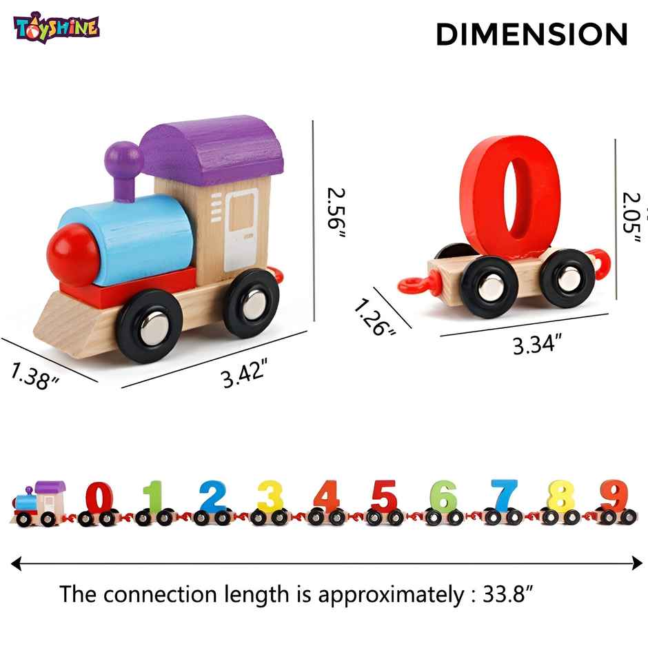Toyshine Wooden Train Set With Numbers 0-9 - Educational Vehicle Model Toy | Multicolor