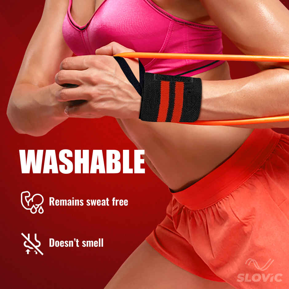 Slovic Wrist Strap for Weightlifting, Gym Grip Support & Strength Training | Red & Black