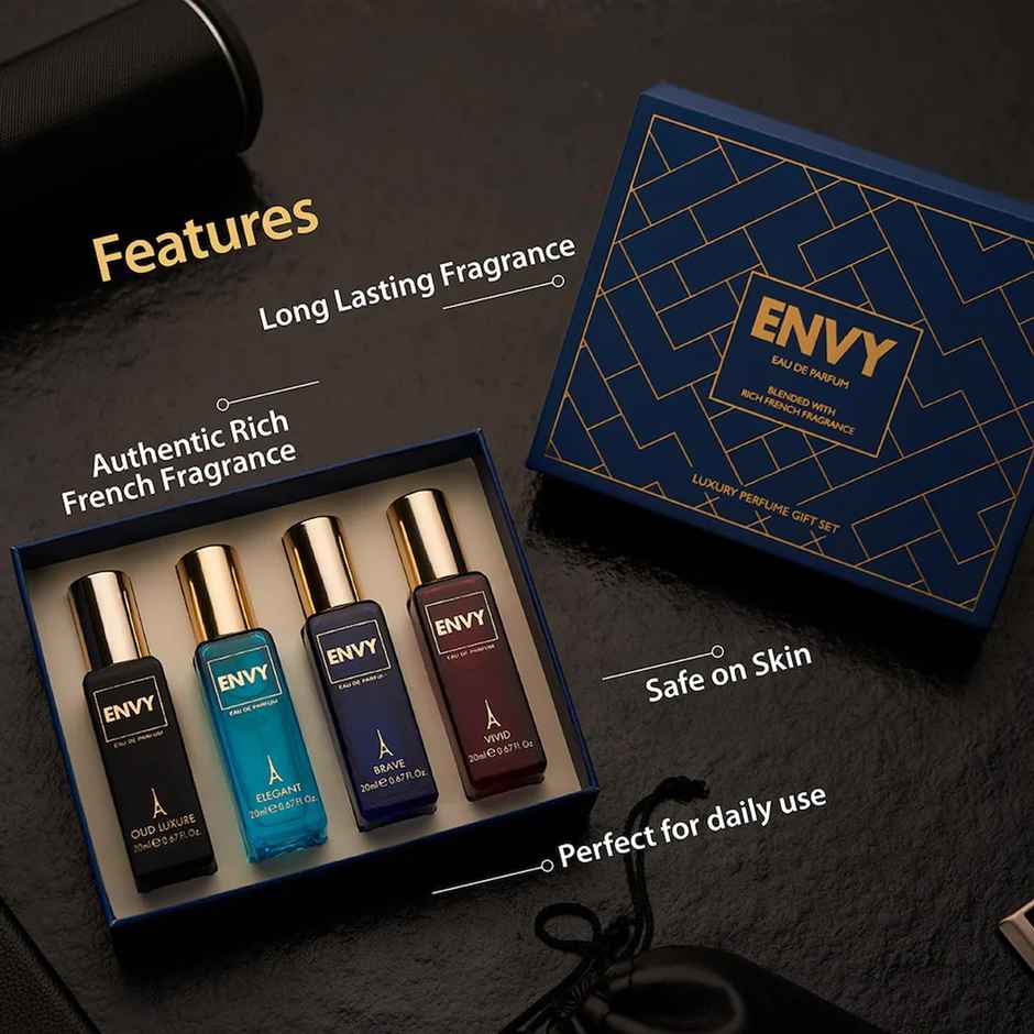 Envy Blue Luxury Perfume Gift Set | 20 ml X 4 Eau De Parfum - 80 ml For Men