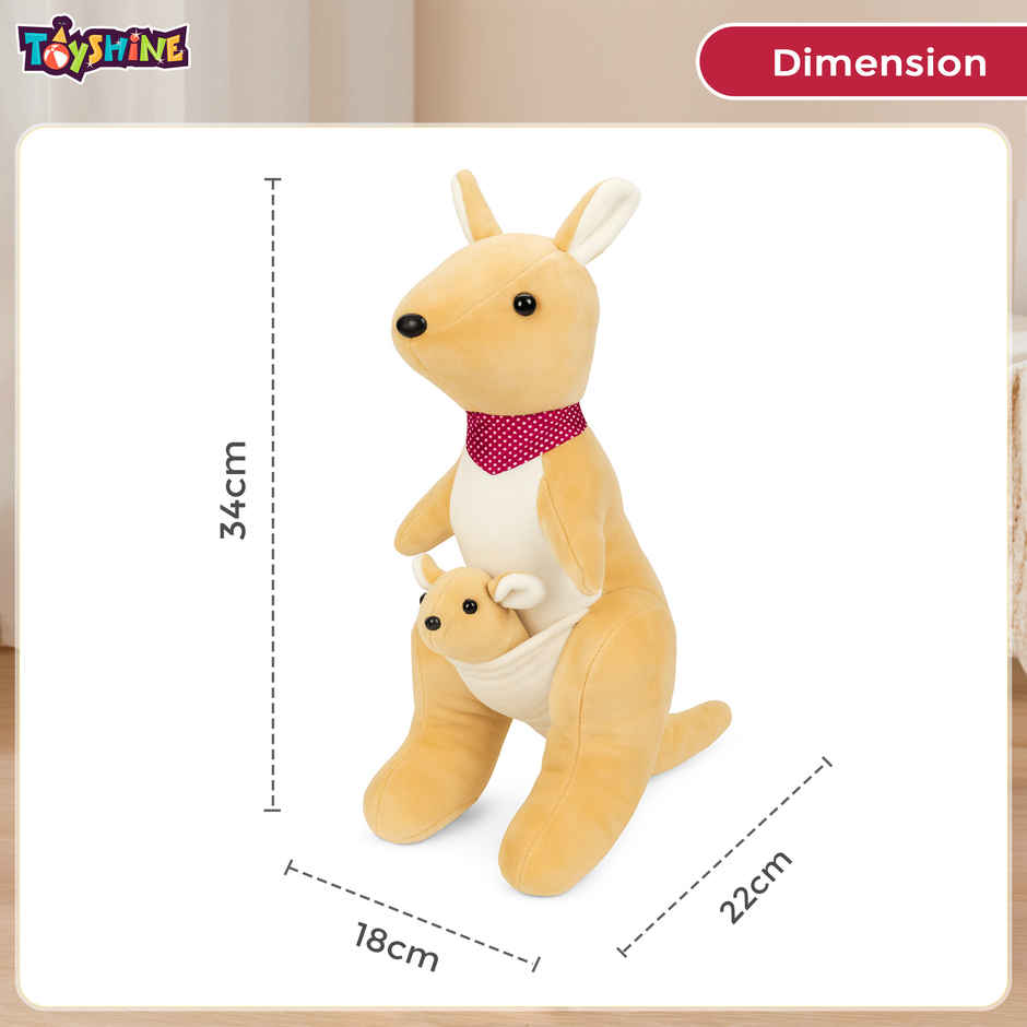 Spanker Kangaroo Soft Toy with Baby Joey Cute Plush for Kids Decor - 34 cm