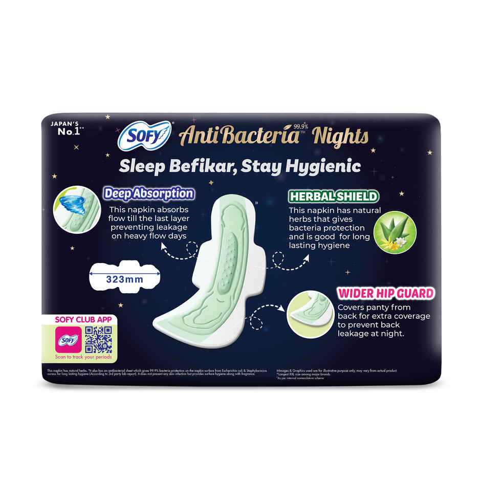 Sofy Women Anti Bacteria Nights Longest XXL - 323mm | 40 pads | Sanitary Pads