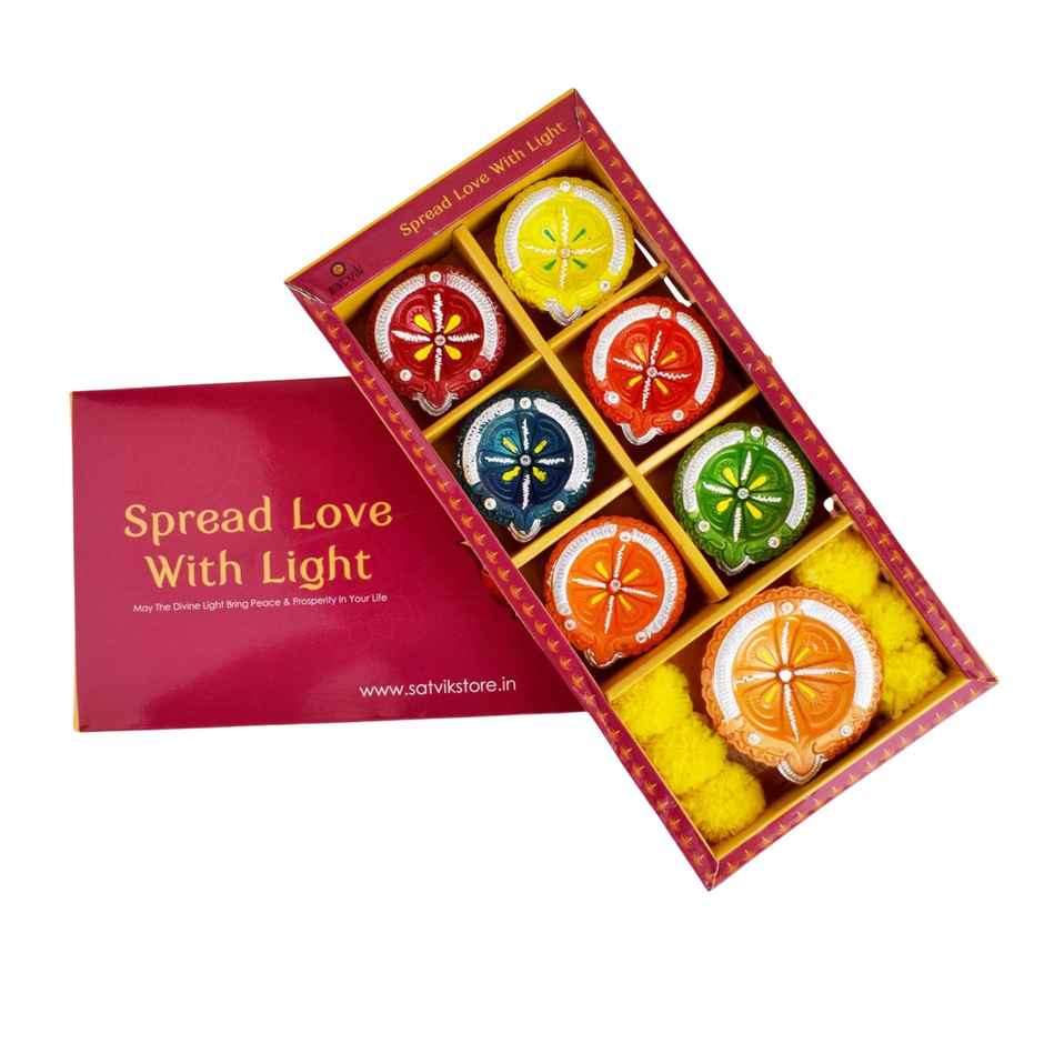 Designer Multicolor Clay Diya | 6+1 | Designer Diya | Satvik