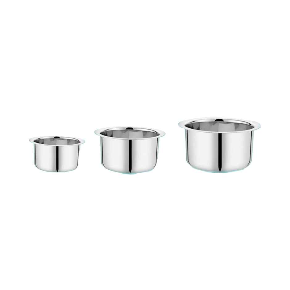 Embassy Plain Tope / Patila Set of 3, 1000/1300/1700 ml, Sizes10/11/12, Premium Stainless Steel