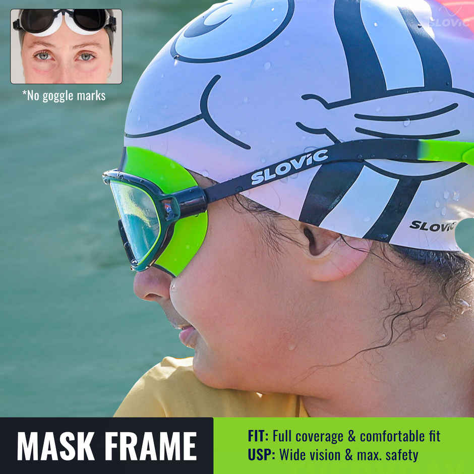 Slovic Kids Swimming Goggles - Anti-Fog, UV Protection with Adjustable Strap | Green & Black
