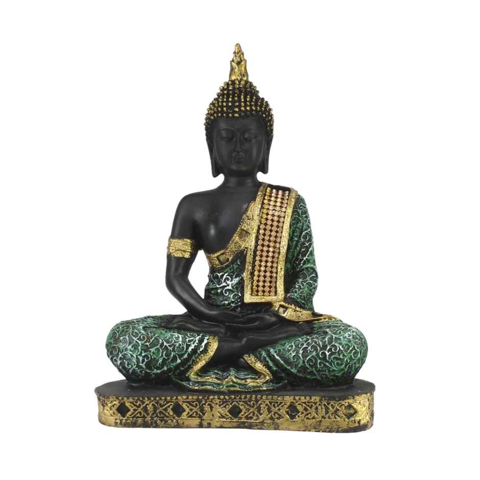 eCraftIndia Green, Black, Golden Polyresin Meditating Buddha Statue Decorative Showpiece