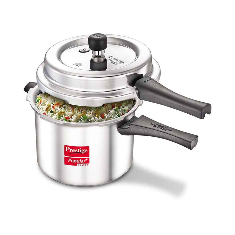 Prestige Aluminium Outer Lid Popular Plus Svachh Spillage Control Pressure Cooker, 5 L (Silver)