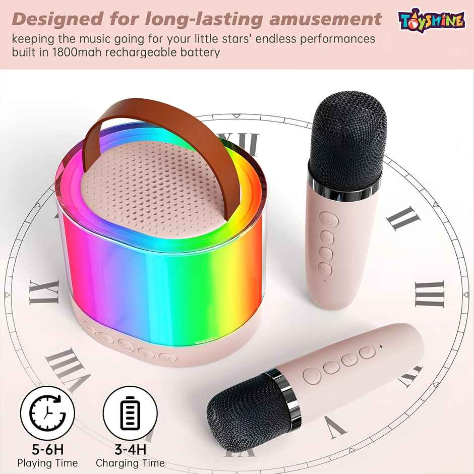Toyshine Oval Bluetooth Speaker With Lights & Karaoke Microphones - Ages 4+