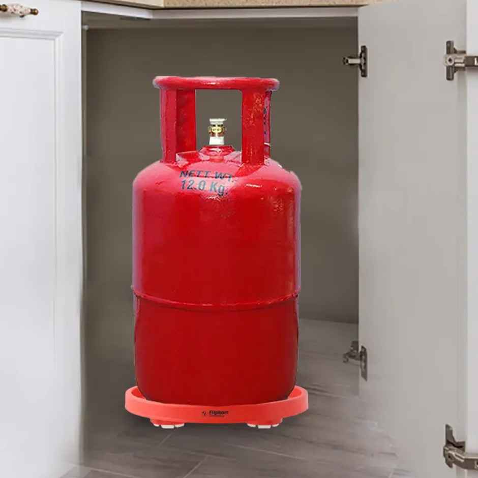 Proclean Hard Plastic Gas Cylinder Trolley | 4 Rollers | Red