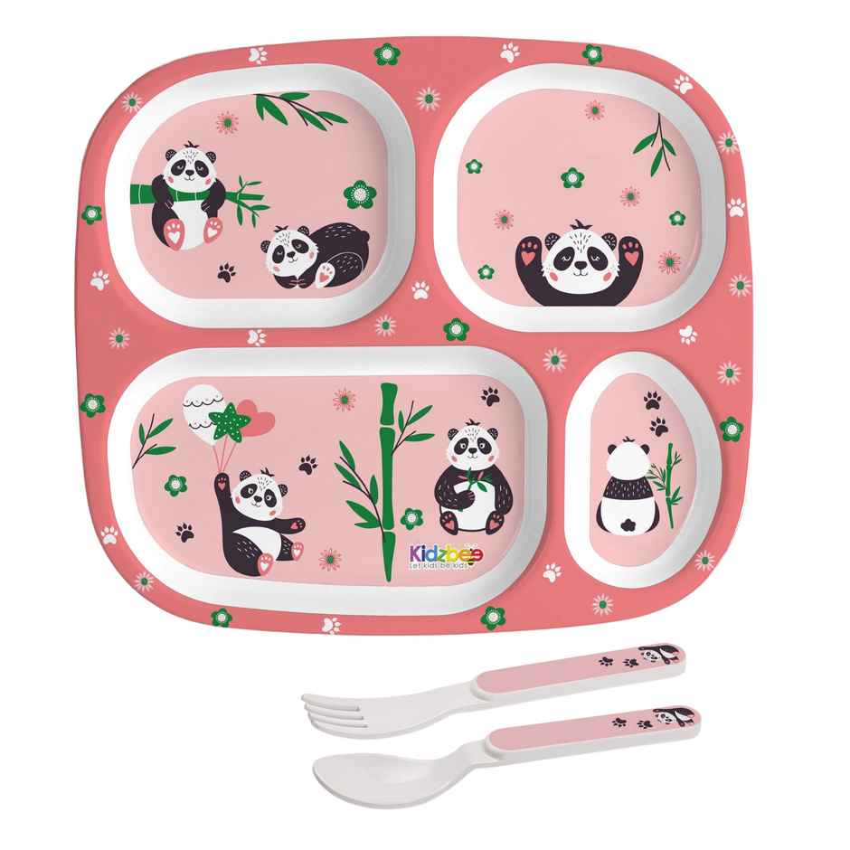 Cello Kidzbee Quadmeal Bamboo Buddies Melamine Meal Set for Kids | Set of 3, Peach