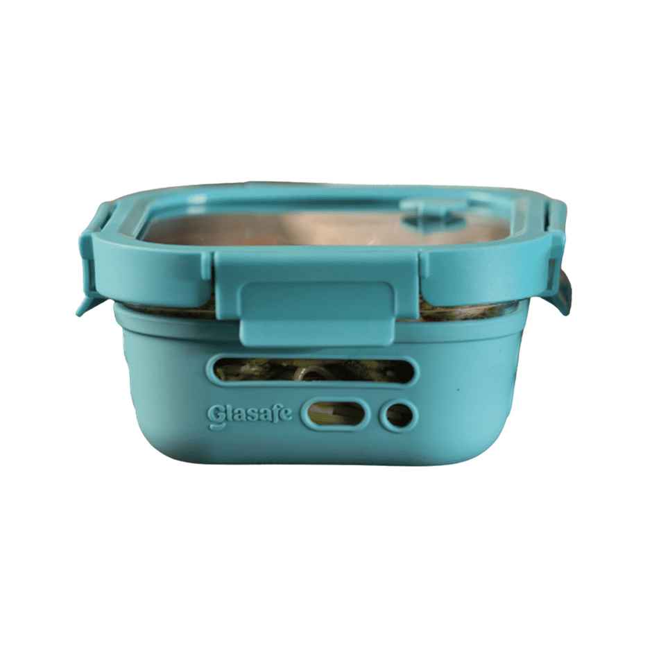 Glasafe Fresh Grip Borosilicate Glass Tiffin With Protective Silicone Sleeve (Mellow Mist) 520Ml