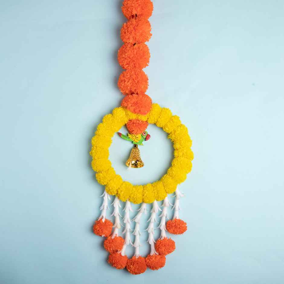 Kesar Ring Orange Yellow Wall hanging | Traditional Artificial Marigold Flower | DesignGullak