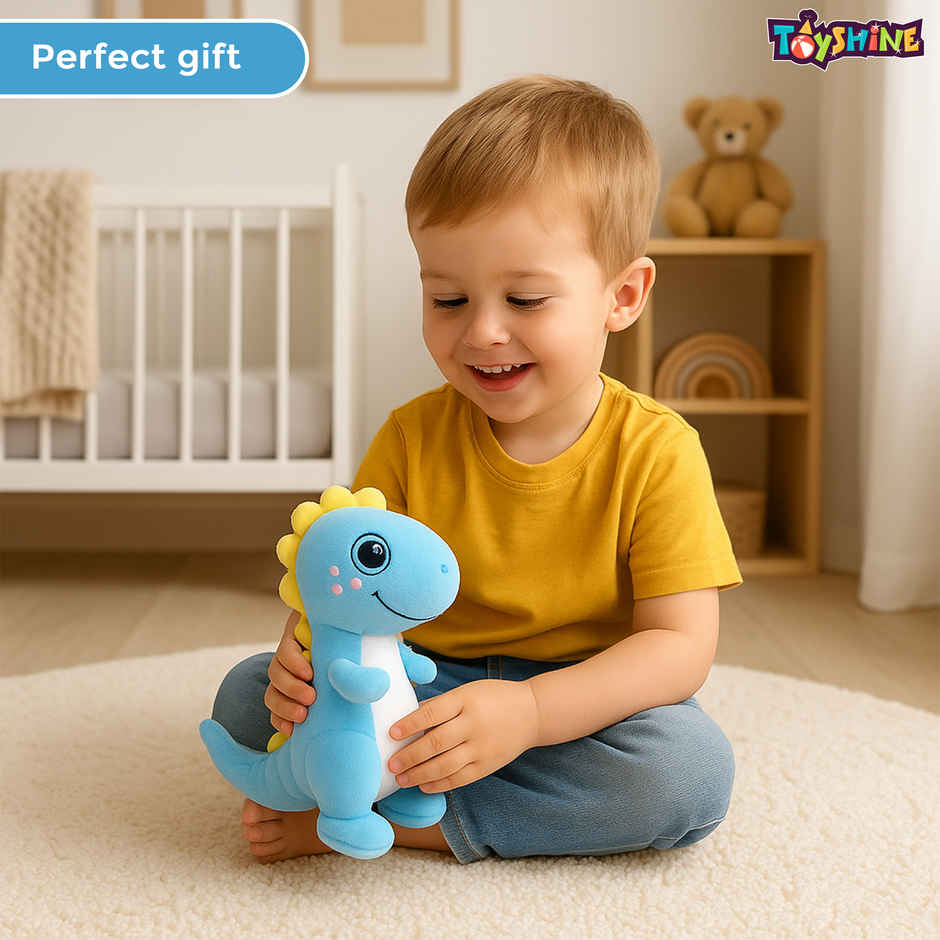 Spanker Dino Soft Toy Cute Plush Dinosaur for Kids | Blue - 23 cm