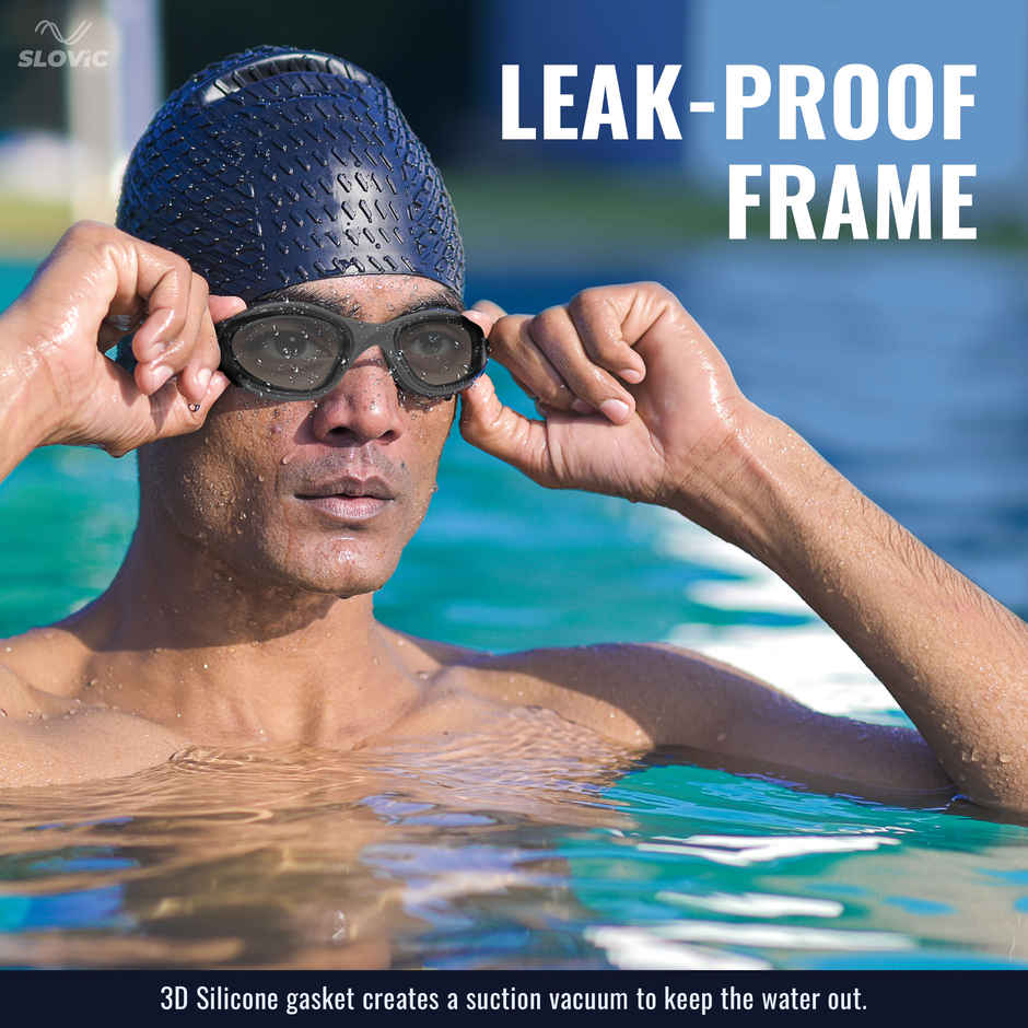 Slovic Swimming Goggles for Adults UV Protection & Anti-Fog Anti-Fog Lens - Leak-Proof Frame - Black
