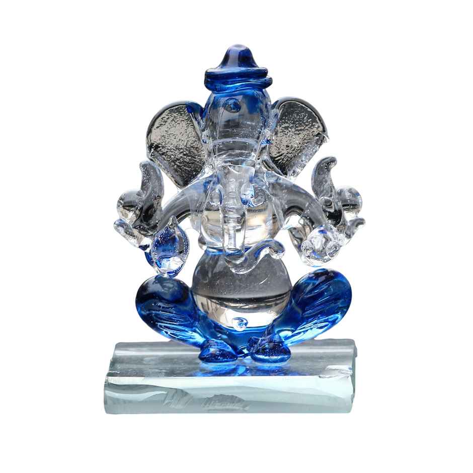 eCraftIndia Blue and Transparent Double Sided Crystal Car Ganesha Showpiece