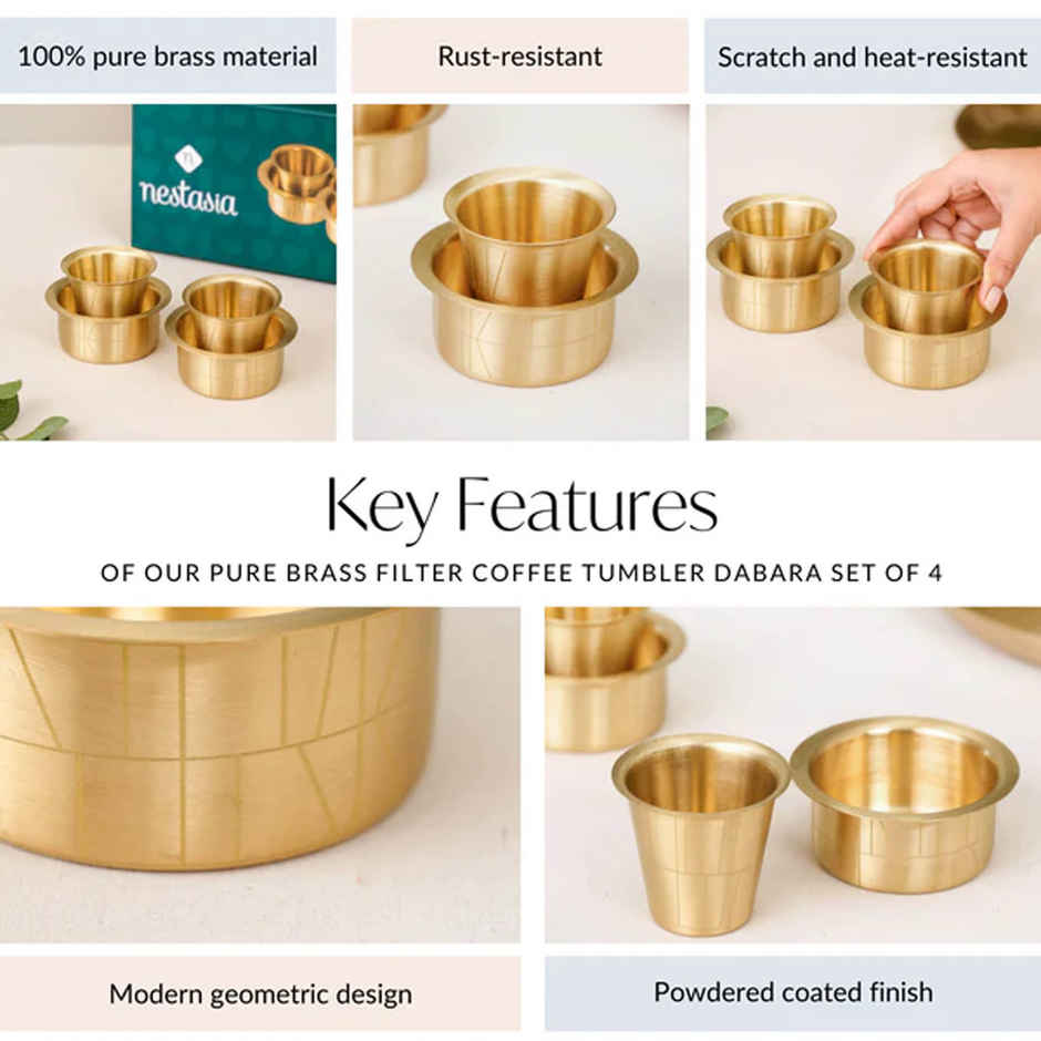 Nestasia Pure Brass Filter Coffee Tumbler Davara Set For 2 People