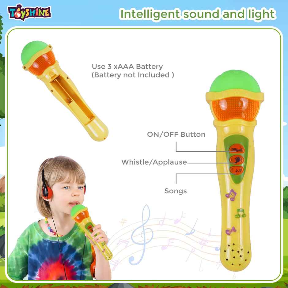 Toyshine Musical Microphone Singing Mic Toy With Lights and Clear Sound | Yellow