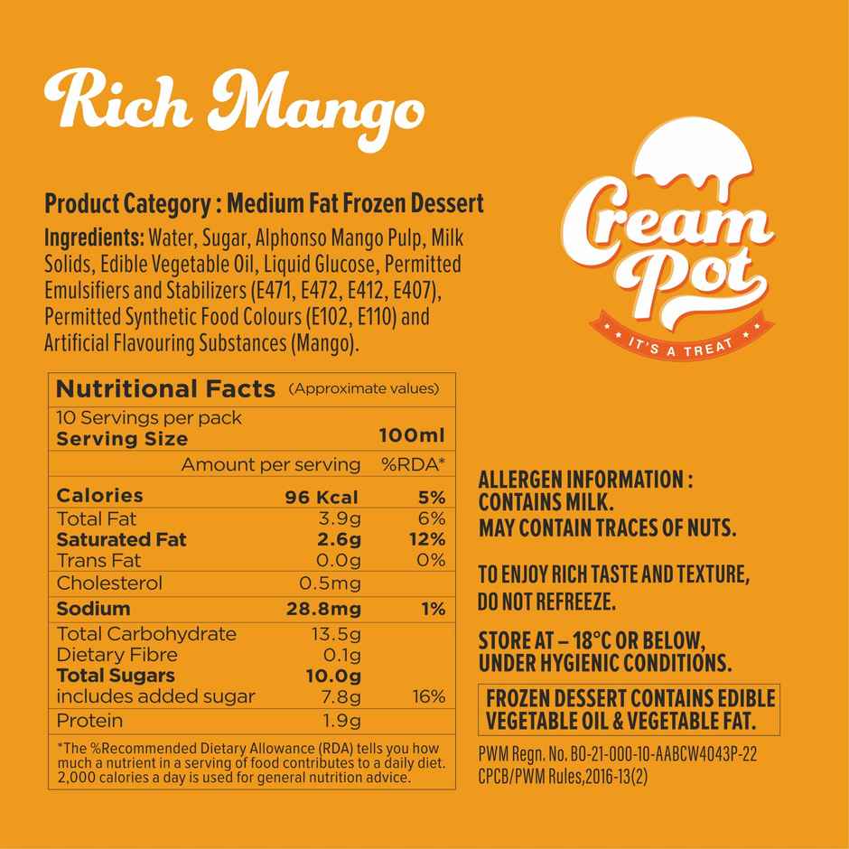 Cream Pot Mango Tub | Frozen Dessert Tub