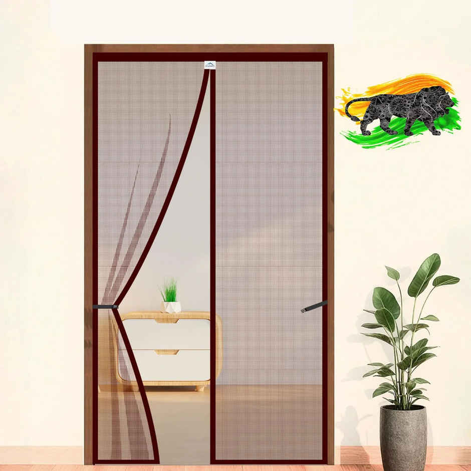Lifekrafts Polyester Magnetic Mosquito Net For Door | Brown - 210 x 100 cm