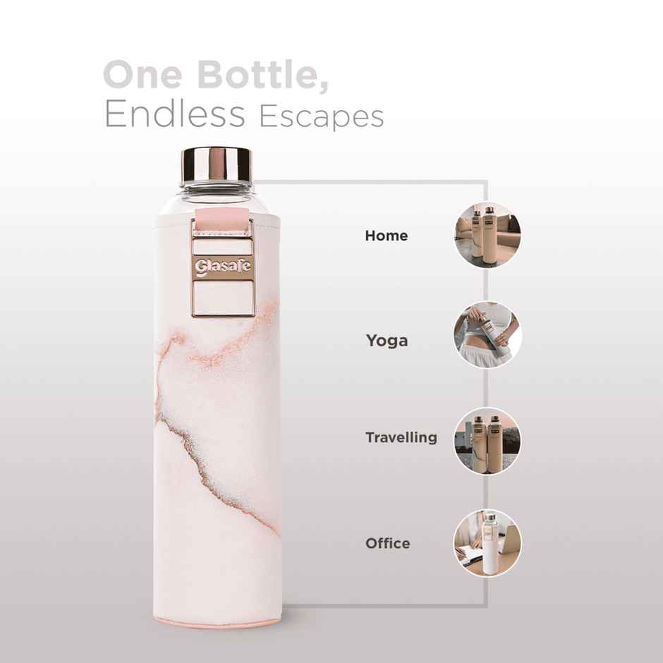 Glasafe Vego Sip Borosilicate Glass Bottle With Protective Vegan Sleeve | Coral Peach 750 ml