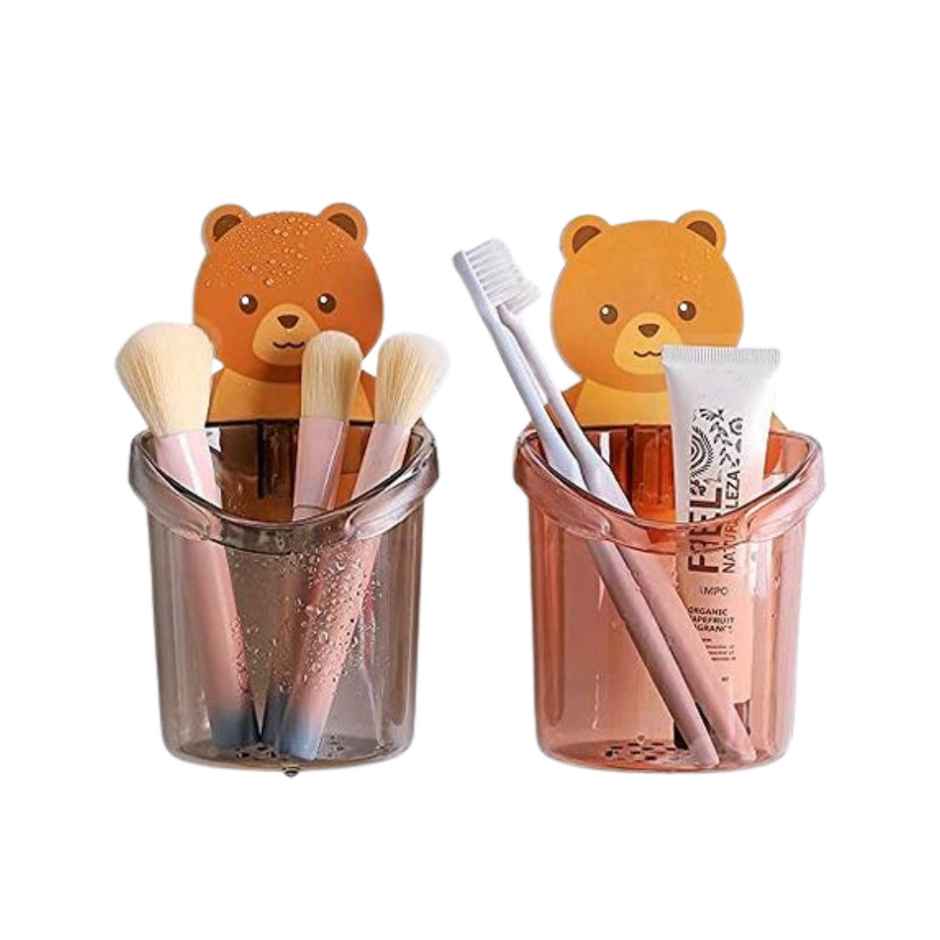 Perpetual Self-Adhesive Toothbrush Holder, 2 Pcs Teddy Bear Shaped for Bathroom Storage