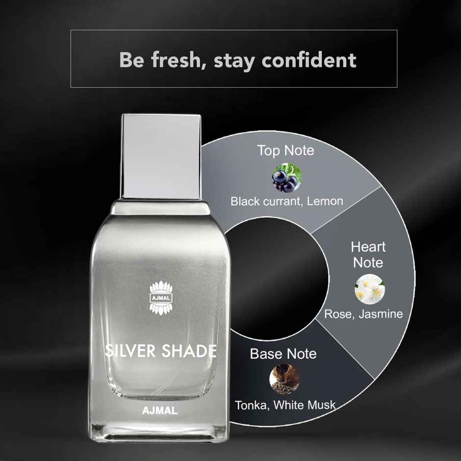 Ajmal Silver Shade Eau De Parfum | Long Lasting Scent Spray | Citrus Perfume Gift For Men