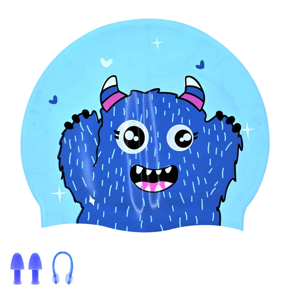 Slovic Kids Swimming Cap - Soft Silicone for Pool & Swim Training - Chlorine Resistant - Free Size | Blue