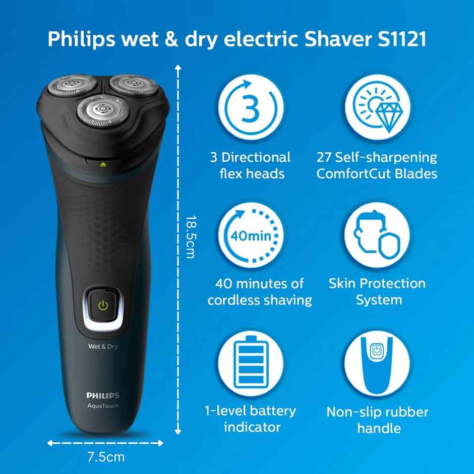 Philips Wet & Dry Electric Shaver for Men|3D Pivot & Flex Heads|27 ComfortCut Blades|S1121/45
