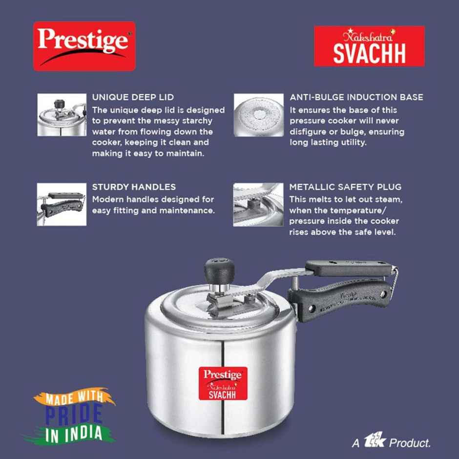 Prestige Aluminium Inner Lid Nakshatra Plus Svachh Spillage Control Pressure Cooker, 3 L (Silver)