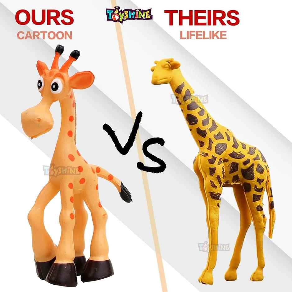 Toyshine Cartoon Style Pack of 6 Animal Rubber Play Toy for Kids Baby 2-5 Year Old