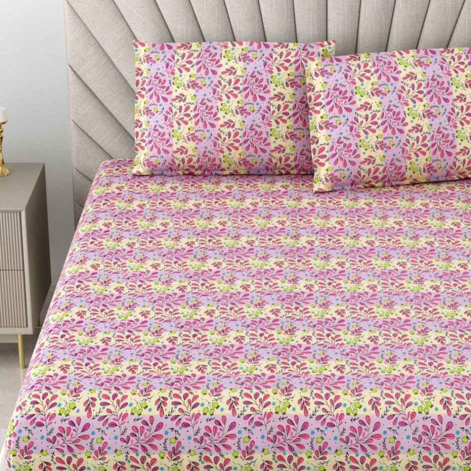 Bombay Dyeing Dream Lover 104 TC 100% Cotton Violet & Pink Super King Size Bedsheet 2 Pillow Cover