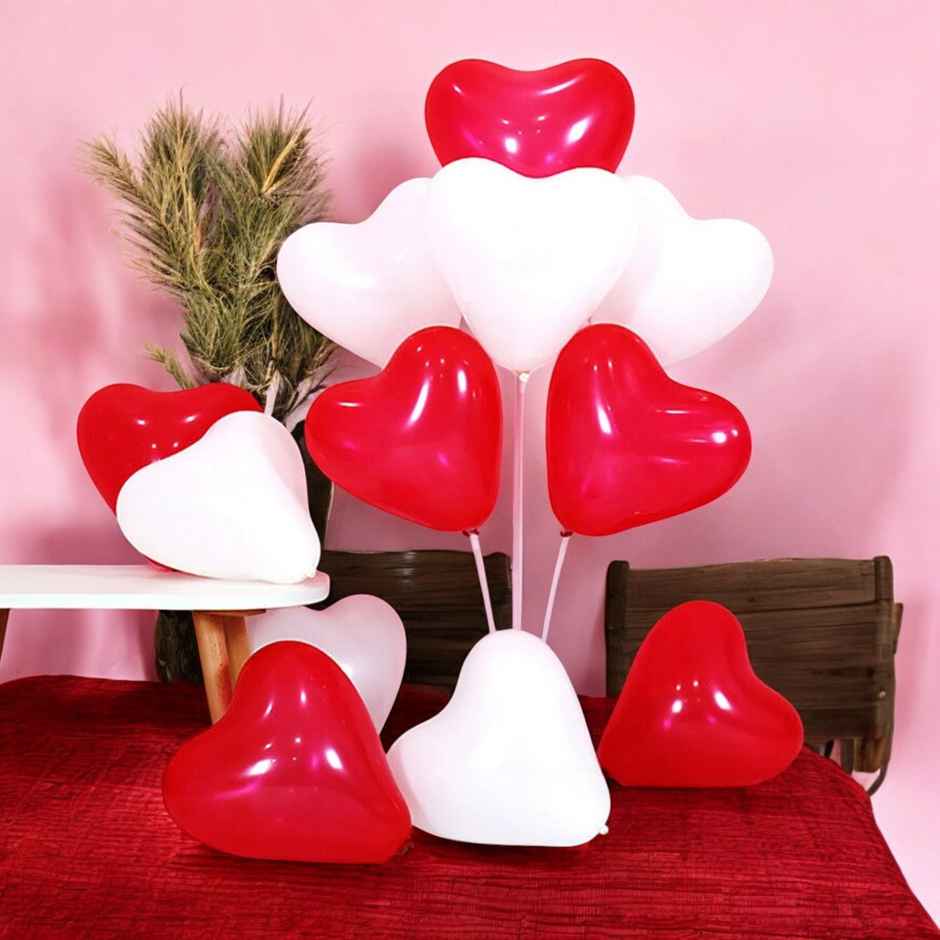 Red and White Heart Latex Balloon Combo | Pack of 25 | Party Propz