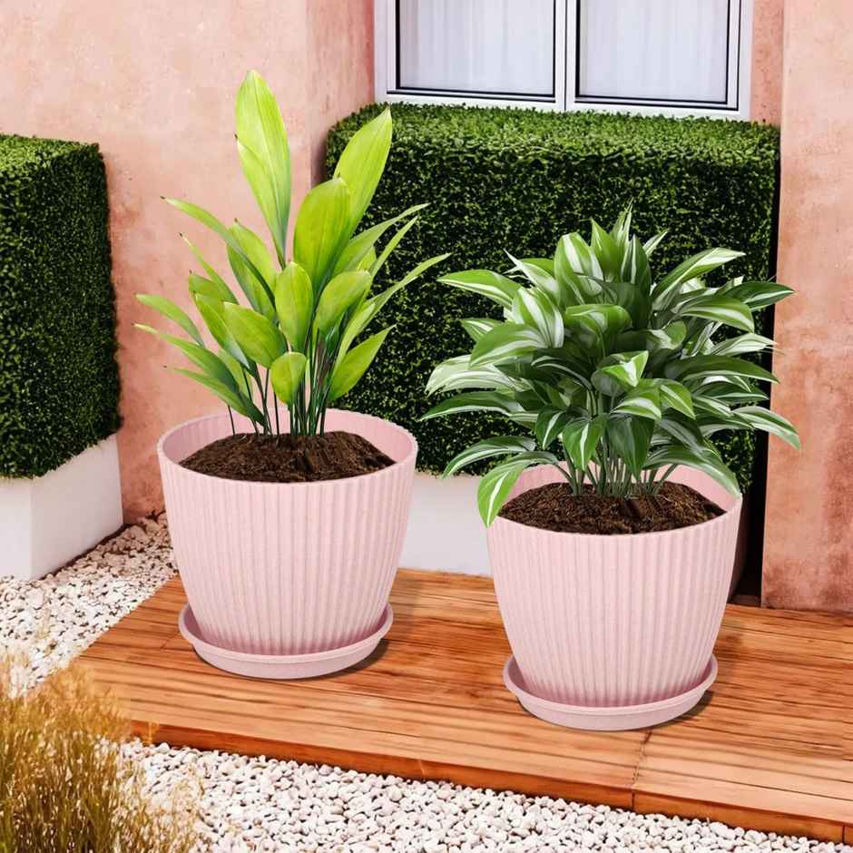 Kuber Industries Pack of 2 Flower Pots with Bottom Tray | Planters for Garden | Pink | 9 Inch