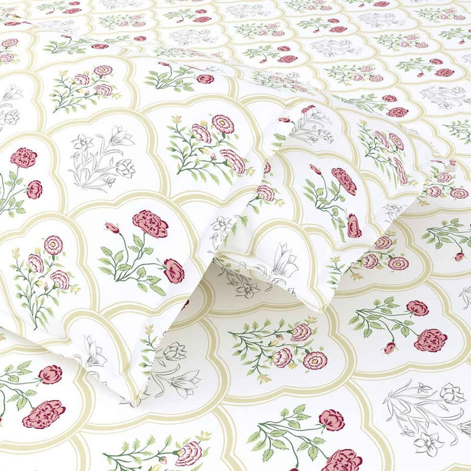 Haus & Kinder Rose Serenity King Bedsheet - 100% Cotton (270X270Cm) (1pc) & Igp Interflora Jasmine Tuberose Handpoured Candle (1pc) Combo