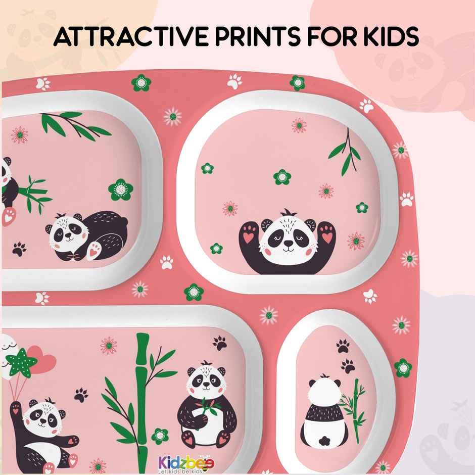 Cello Kidzbee Quadmeal Bamboo Buddies Melamine Meal Set for Kids | Set of 3, Peach