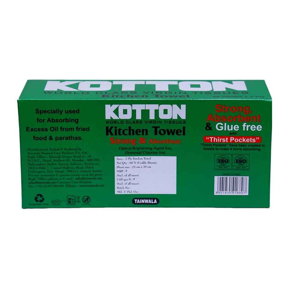 Kotton 2 Ply Kitchen Box Towel Paper Roll/100% Virgin Pulp/Paper - 20 x 20 cm - Pack of 1 -60 Pulls