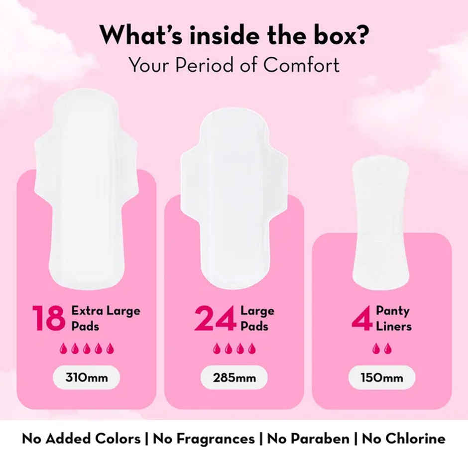 Plush Sanitary Pads (24L+18Xl)(42pc) & Plush 100% Pure Us Cotton Panty Liners(20pc) Combo