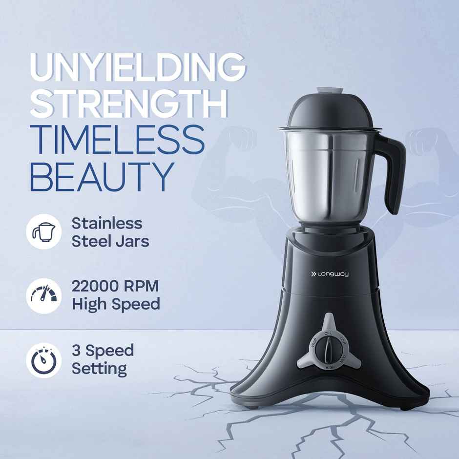 Longway Orion Juicer Mixer Grinder | 900 Watt | 4 Jars for Grinding, , Mixing, Juicing with Powerful Motor - Black