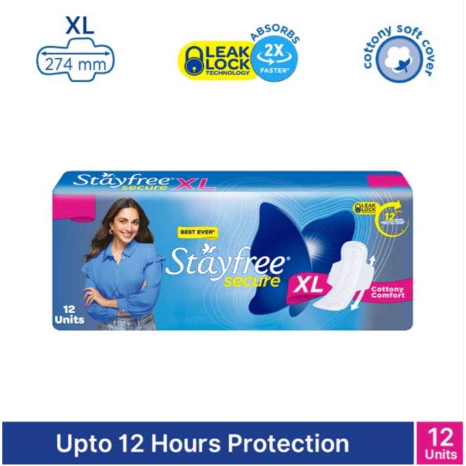 Stayfree Secure Cottony Sanitary Pads | XL | 12 pcs