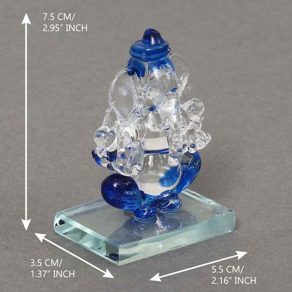 eCraftIndia Blue and Transparent Double Sided Crystal Car Ganesha Showpiece