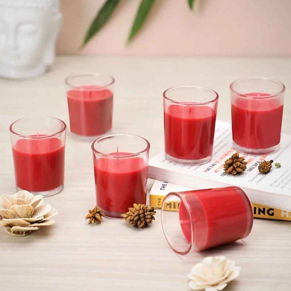 Scented Glass Votive Candles | Rose | Pack of 3 | Samsidhi