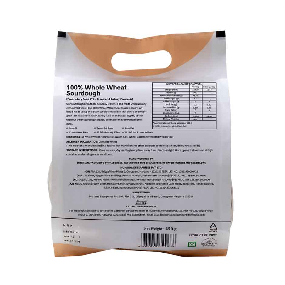 Suchali'S Artisan Bakehouse Pure Whole Wheat Sourdough (Pouch)