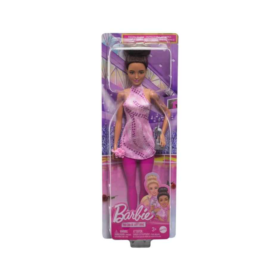 Mattel Barbie Careers Fashion Doll, Brunette in Removable Pink Skate Outfit with Ice Skates & Trophy