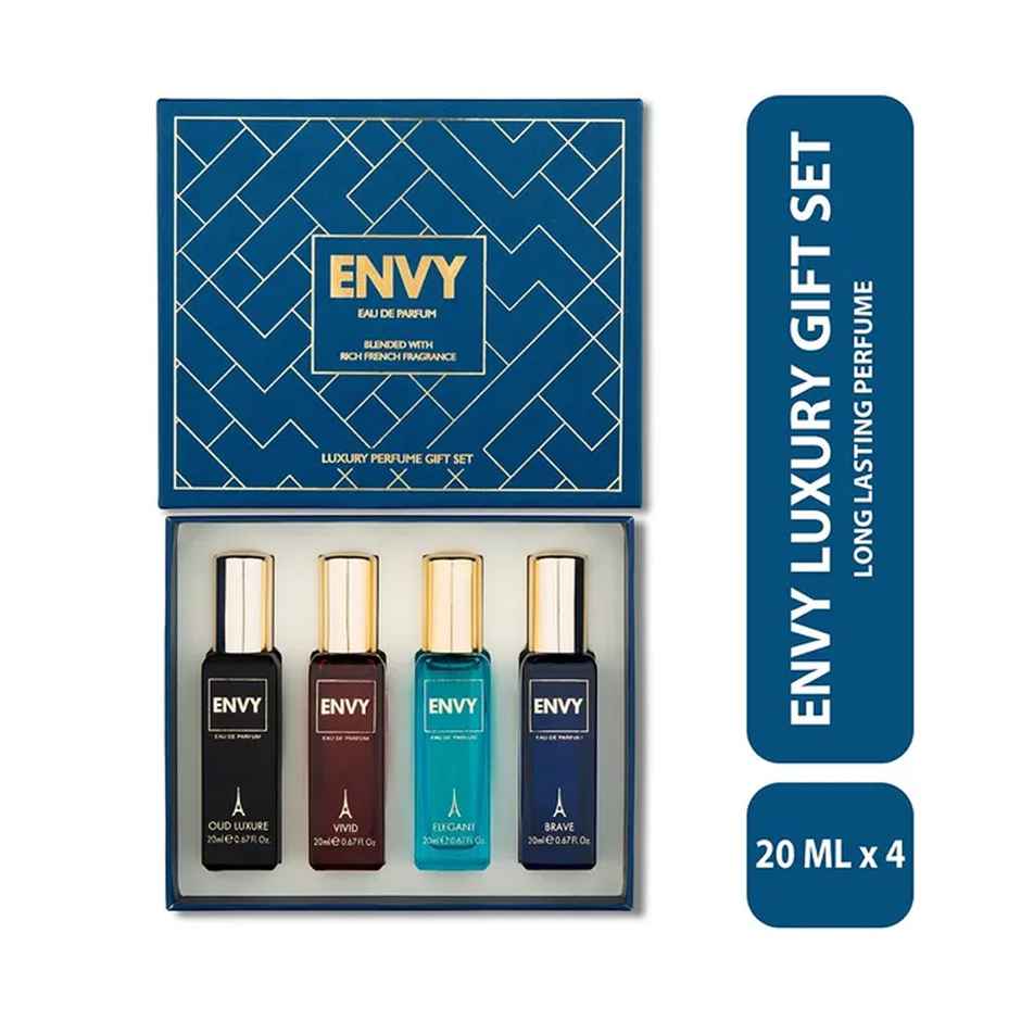 Envy Blue Luxury Perfume Gift Set | 20 ml X 4 Eau De Parfum - 80 ml For Men