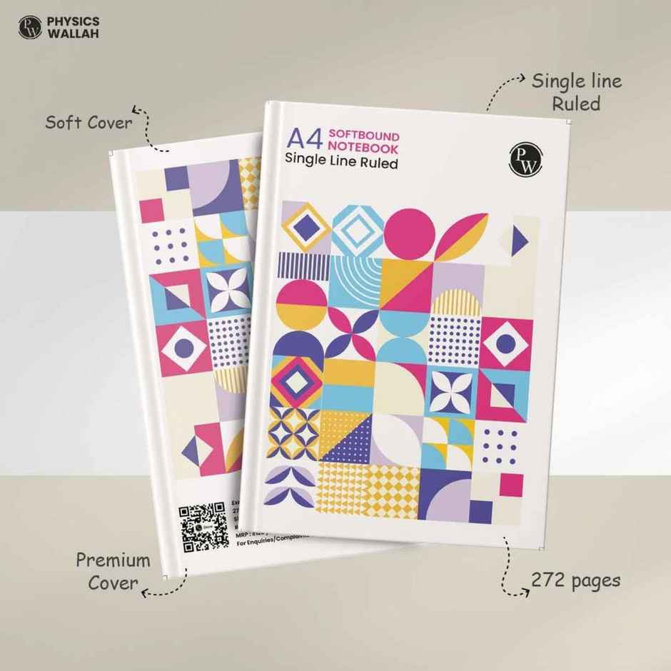 Physics Wallah A4 Softbound Notebooks Single line 272 Pages, 24 x 34 cm, Set of 3