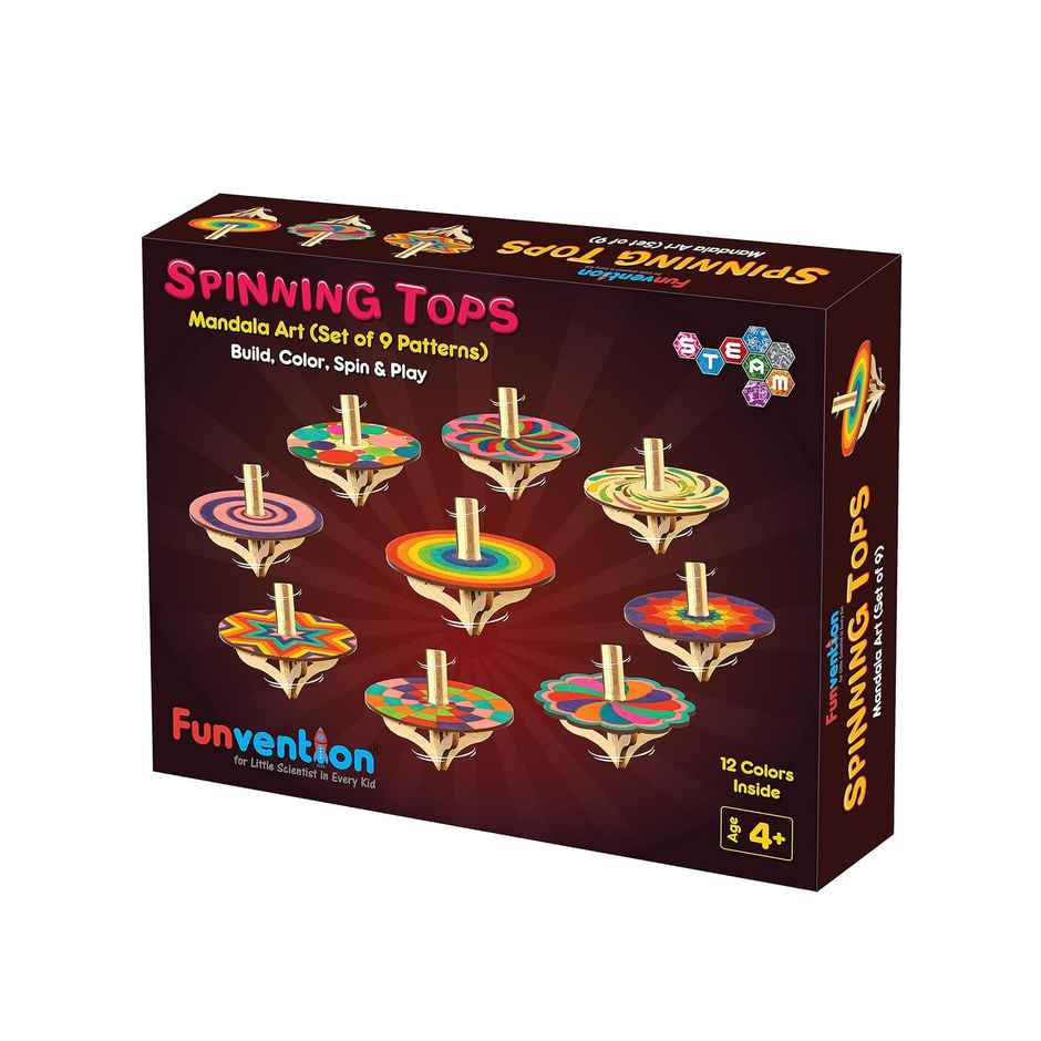 Funvention Diy Spinning Tops | Mandala Art - Set Of 9 | DIY Pen Stand Art & Craft Kit